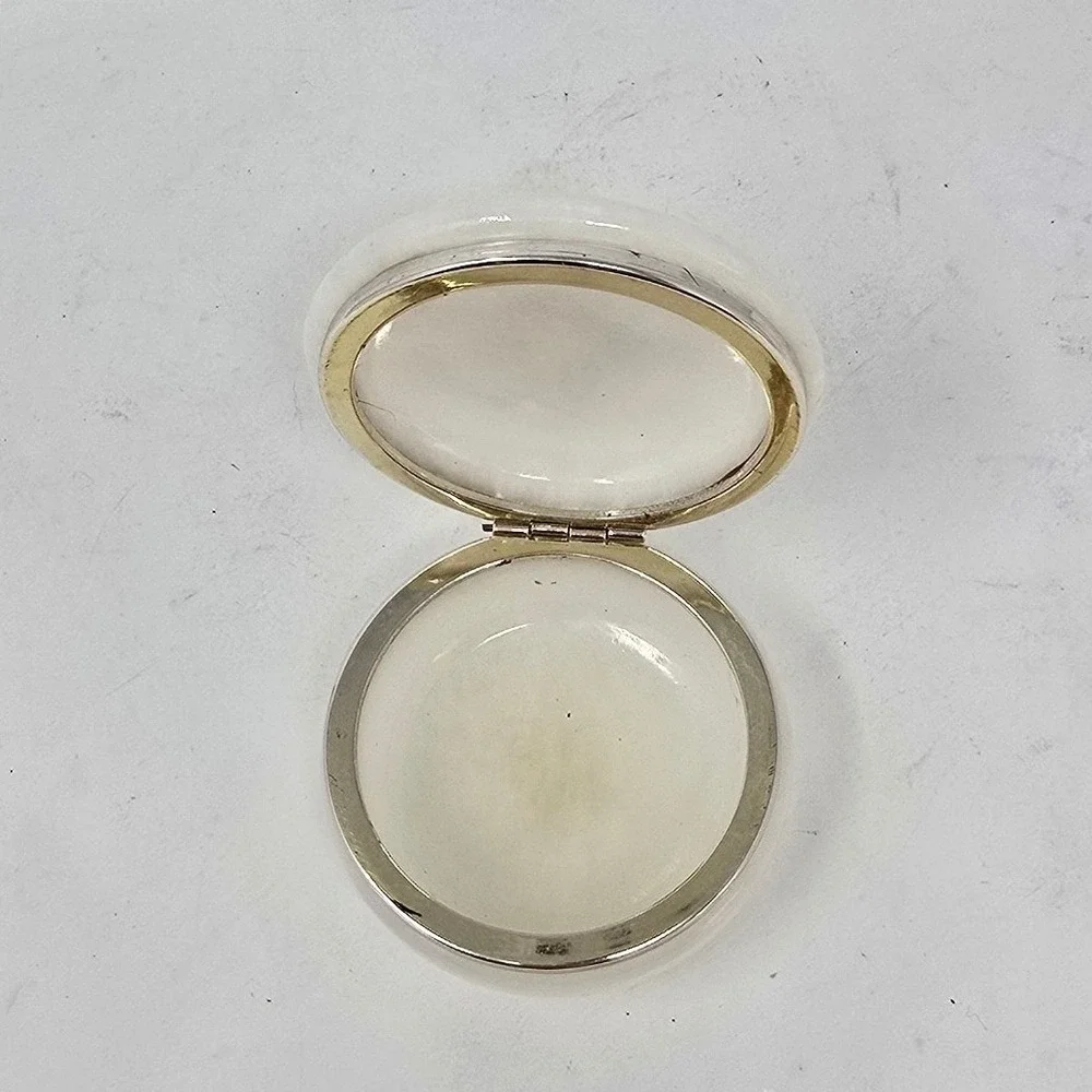 Vtg Italian alabaster trinket box jewelry ring box cottagecore floral‎
